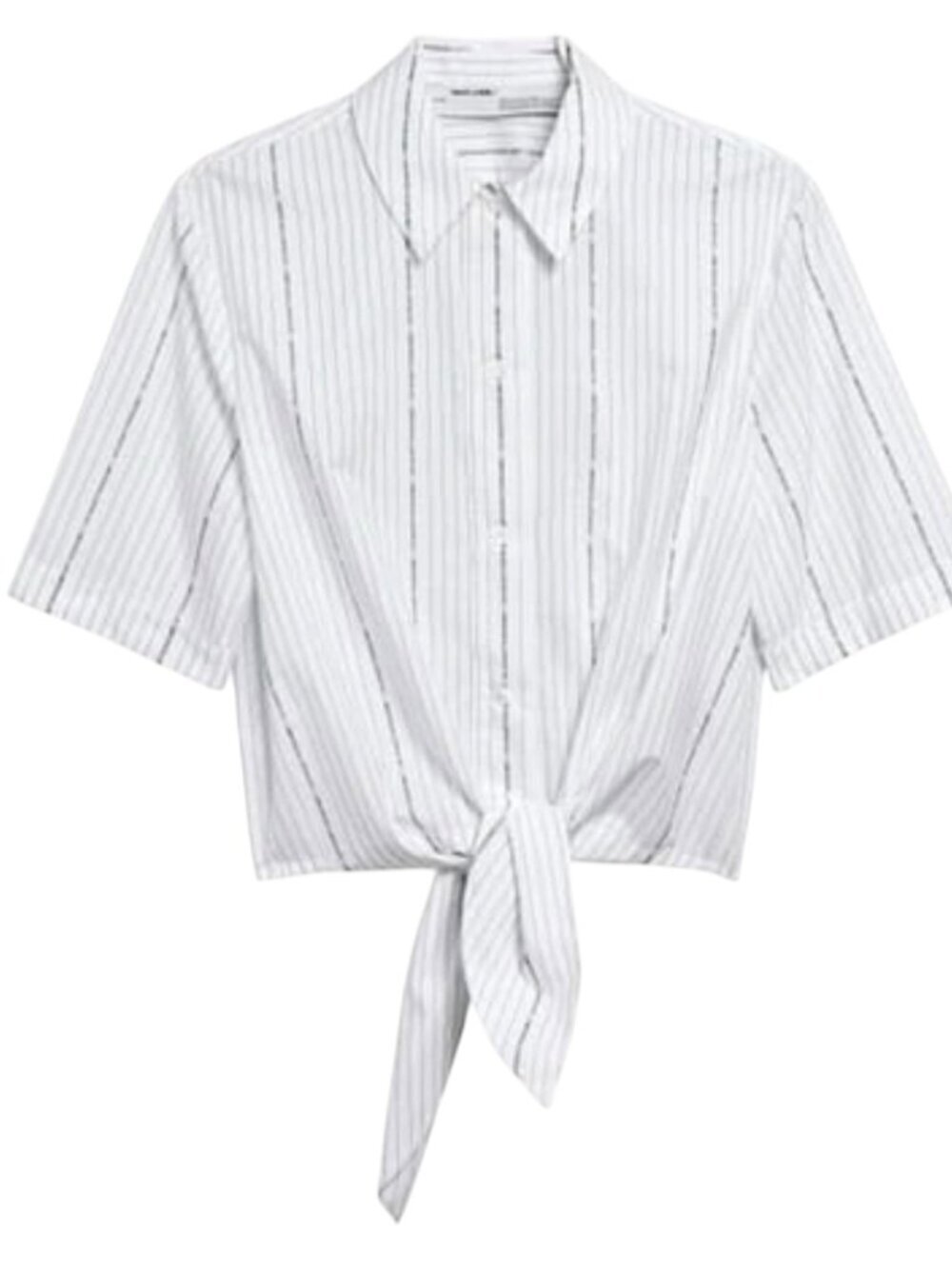 Off-White Tie Front Stripe Poplin Shirt Top White Logo Sz 36 NWT